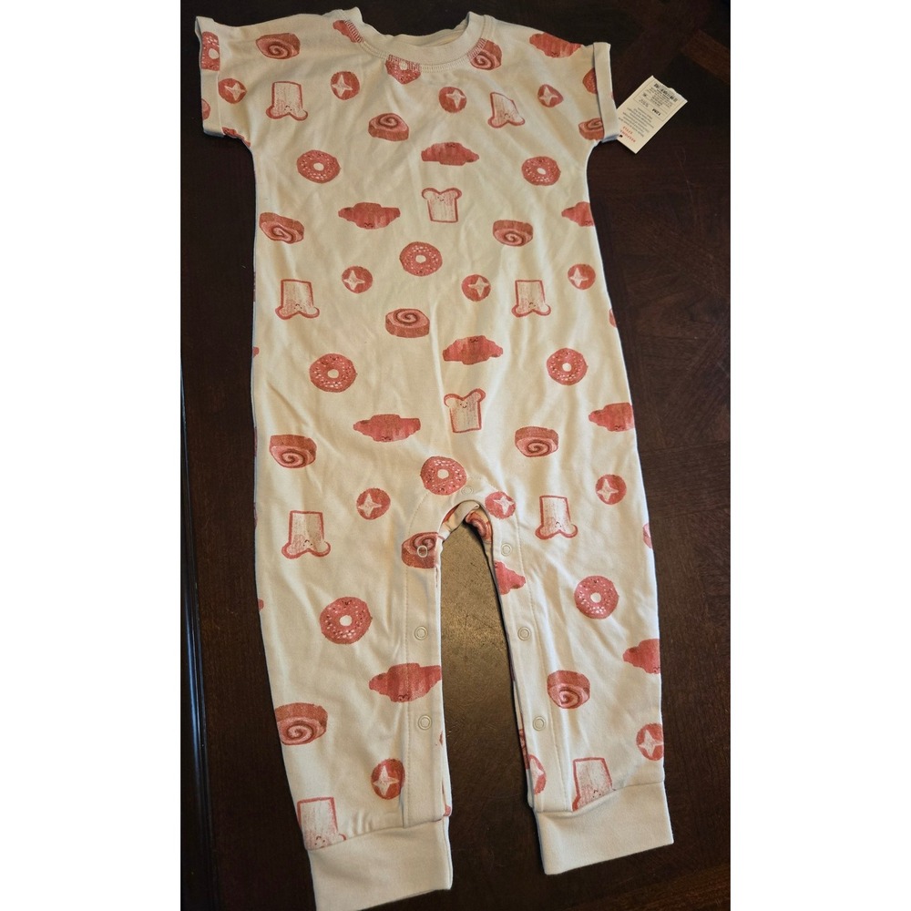 Cat & Jack Baby 12M Short Sleeve Pastry Print Romper Beige Breakfast Food NWT